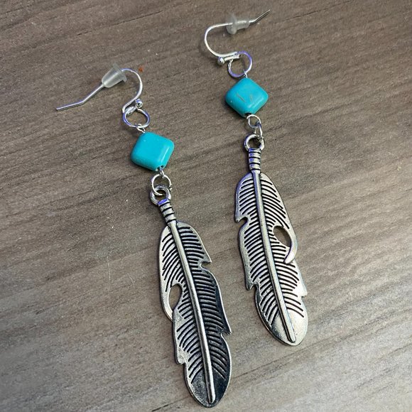 NEW Genuine Turquoise feather earrngs - Picture 1 of 2